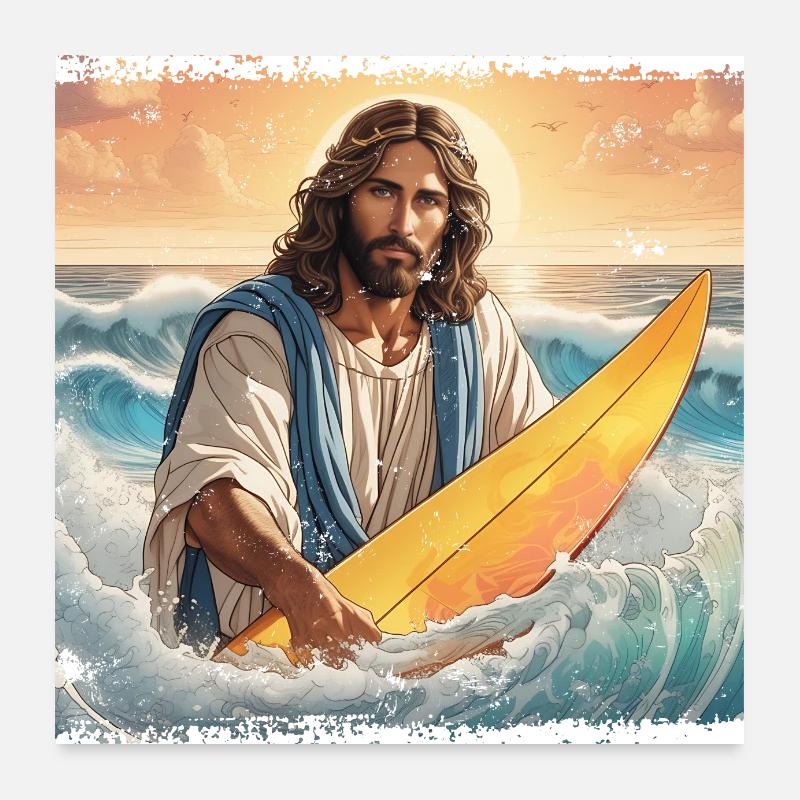 Surfer Jésus Poster 60 x 60 cm