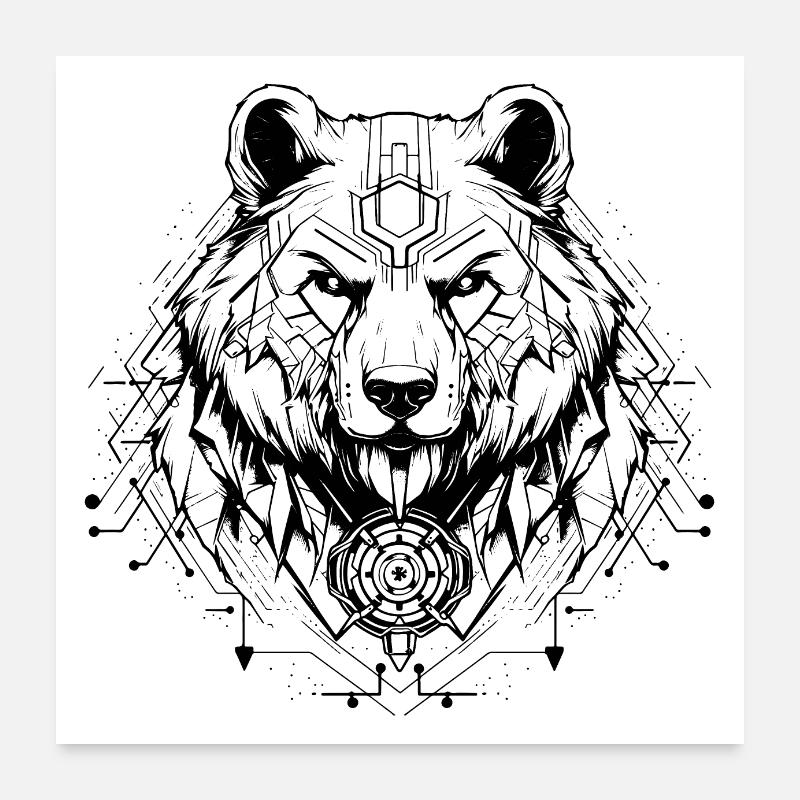 Cyber Sigilism Bear Tattoo Design Poster 24" x 24" (60x60 cm)