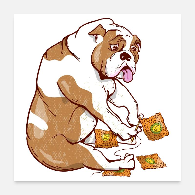 Bulldogge, die Quadrate häkelt Poster 60x60 cm