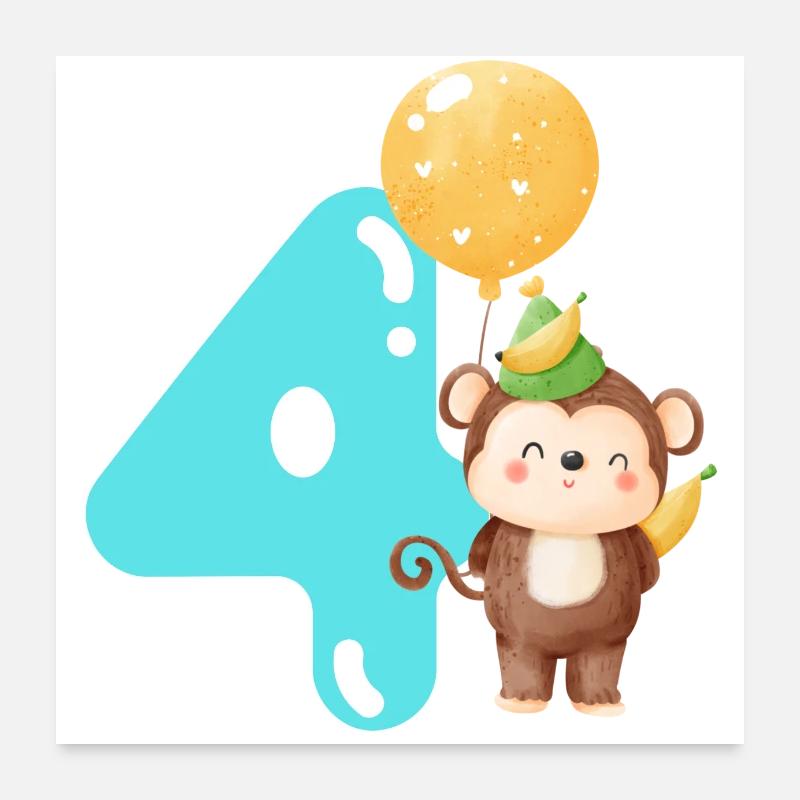 4. Geburtstag. 4 Jahre Geschenk Poster 60x60 cm