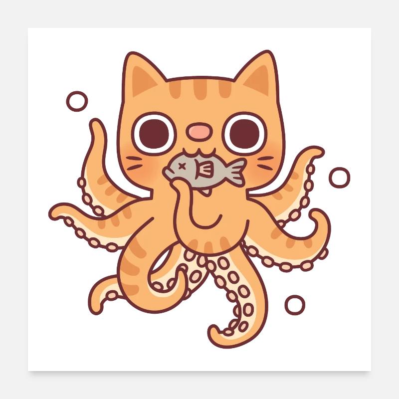 Niedliche Oktopus-Katze Lustig Poster 60x60 cm