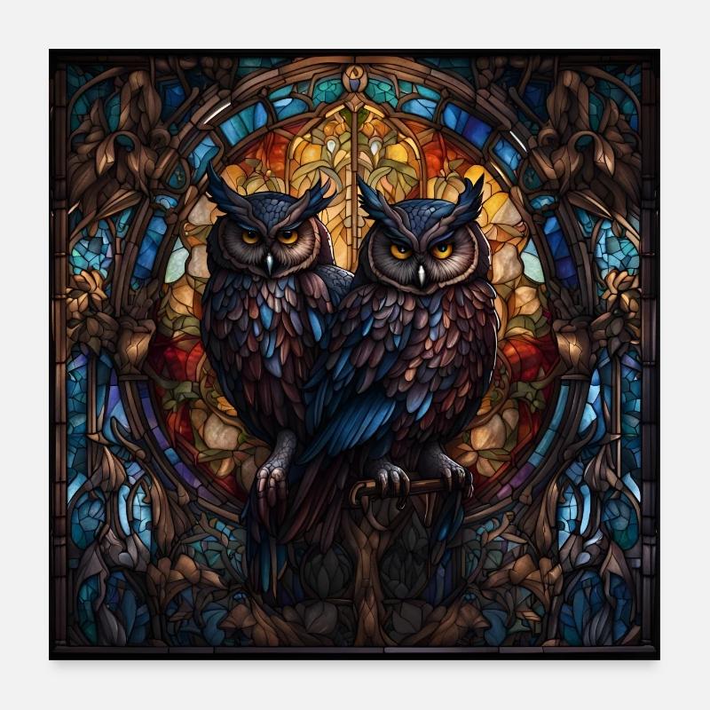 Eulen Kunst Glasbild Kirche - Poster 60x60 cm - Weiß