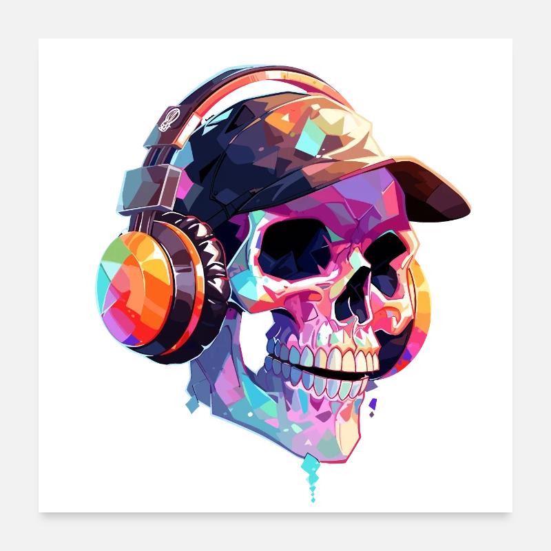 Cute Punk Skull / Kawaii Punk Skull Poster 24" x 24" (60x60 cm)