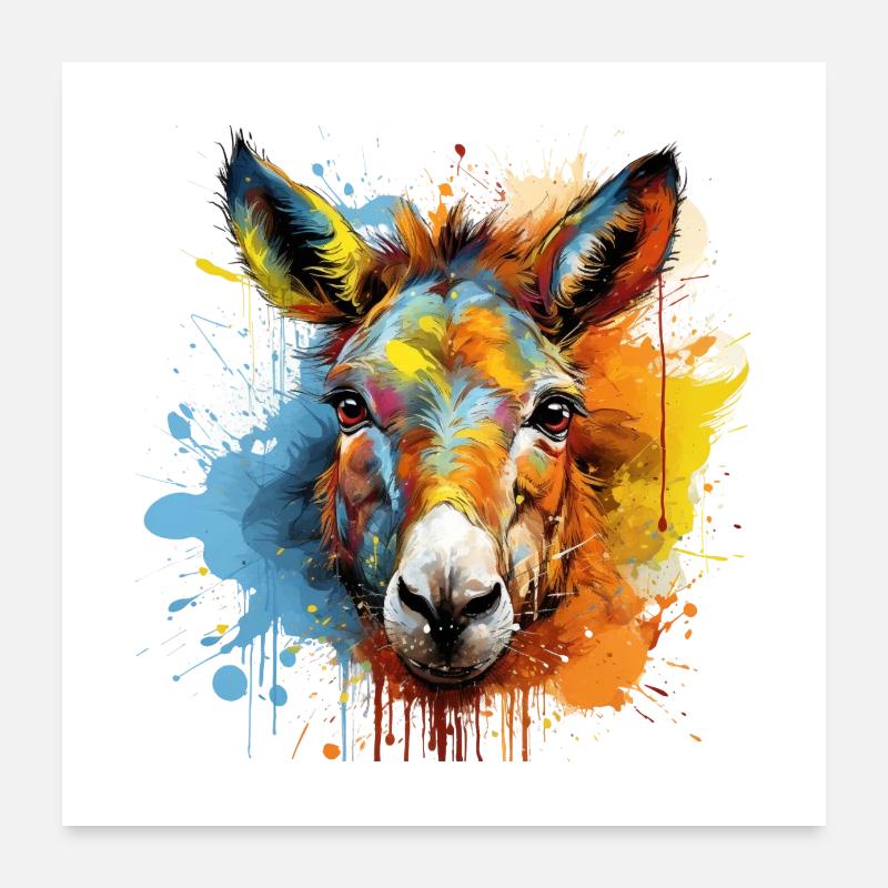 Couleur Splash Âne Illustration Mule Head Poster 60 x 60 cm
