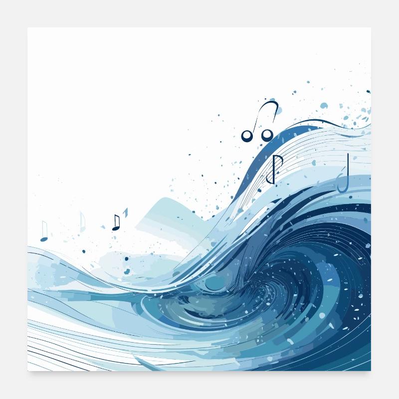 Musique d’eau avec des notes en dessin de ligne Poster 60 x 60 cm