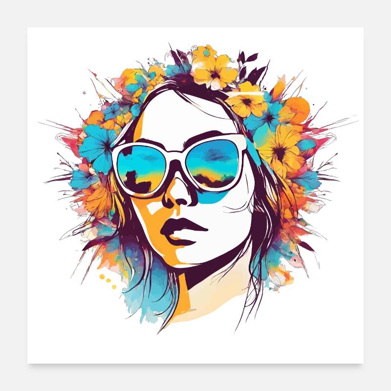 Bunte Blumenfrau Poster 60x60 cm