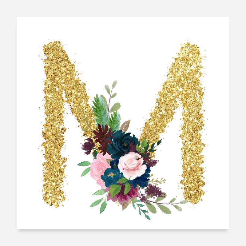 Buchstabe m gold floral Poster 60x60 cm