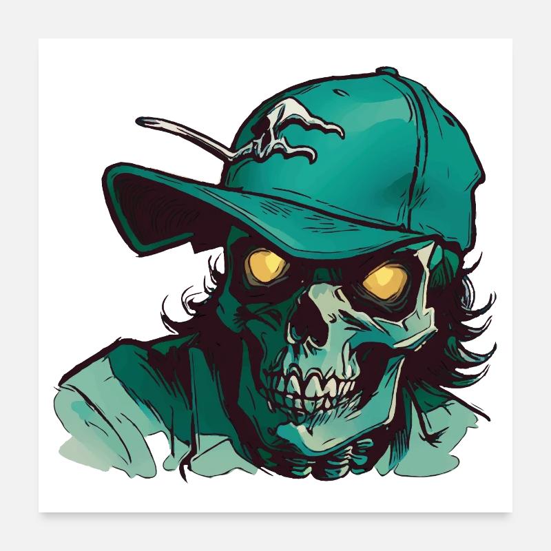 Crâne avec chapeau Poster 60 x 60 cm