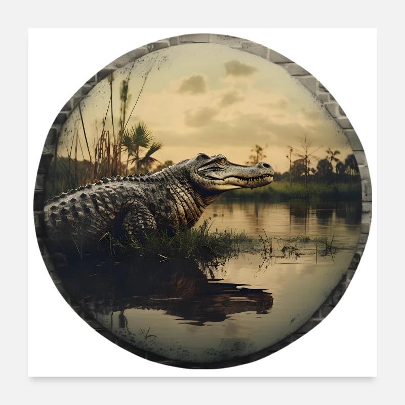 Ein grosser Alligator in den Everglade - Poster 60x60 cm - Weiß