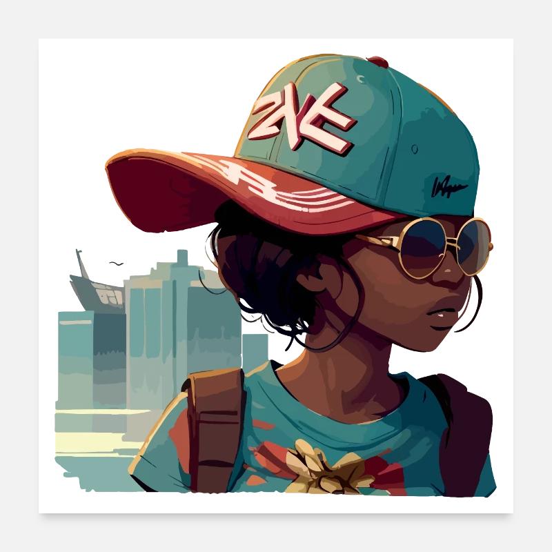 Urbanes Mädchen mit Sonnenbrille Poster 60x60 cm