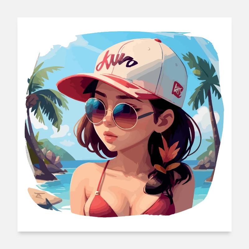 Asiatisches Mädchen im Bikini Poster 60x60 cm