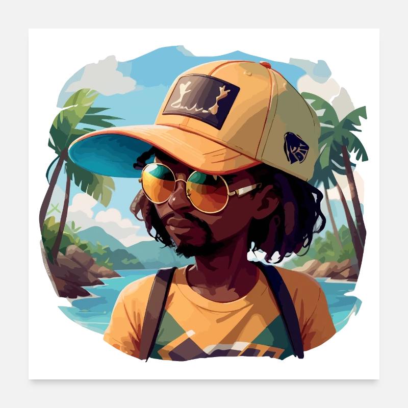 Black Man Vibin' on the Beach Poster 24" x 24" (60x60 cm)