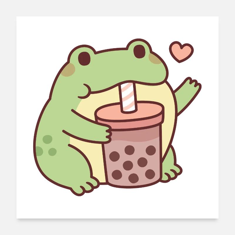 Cute Frog Loves Drinking Bubble Tea Poster 24" x 24" (60x60 cm)