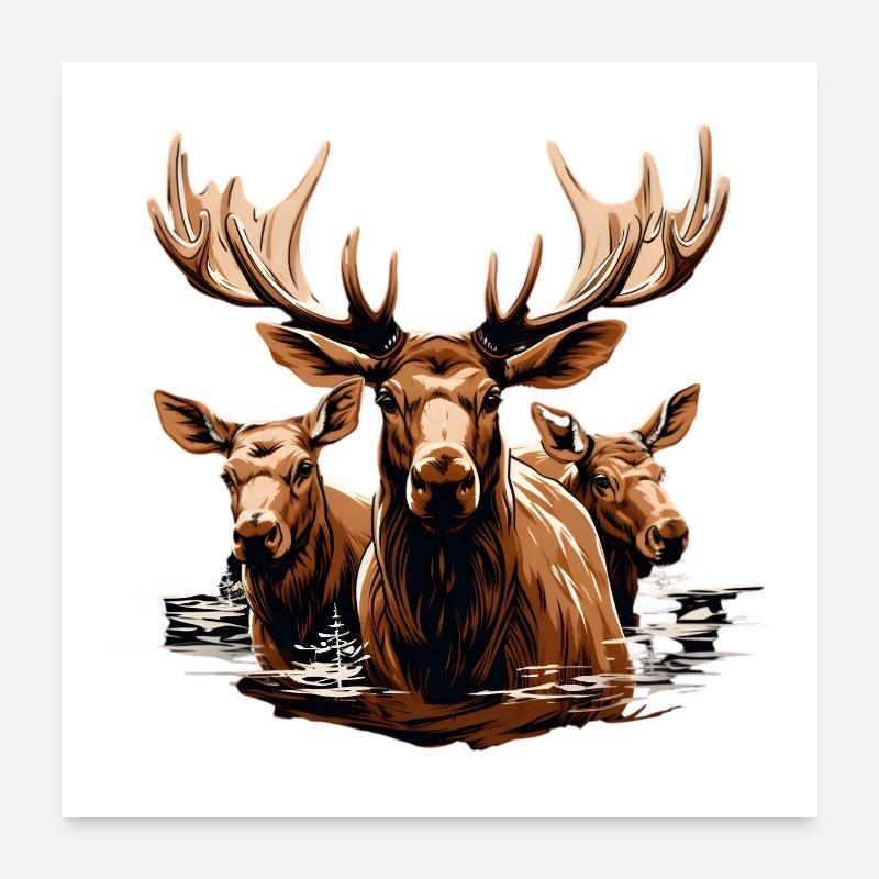 Friendly Canadian moose in the water Poster 24" x 24" (60x60 cm)