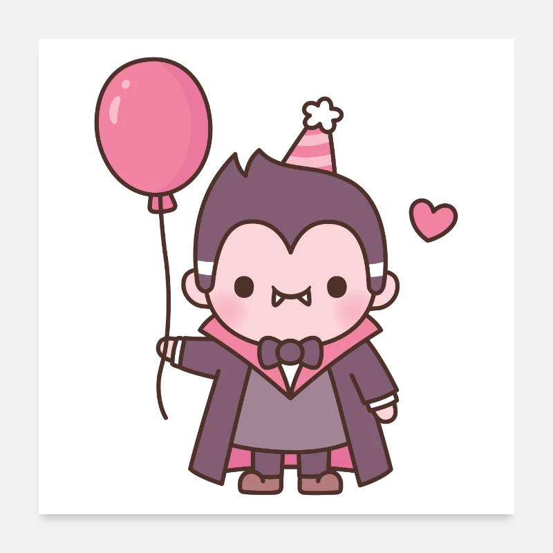 Vampire mignon avec ballon rouge Poster 60 x 60 cm