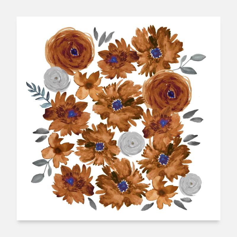 Joyeuses aquarelles d’automne en terre cuite Poster 60 x 60 cm