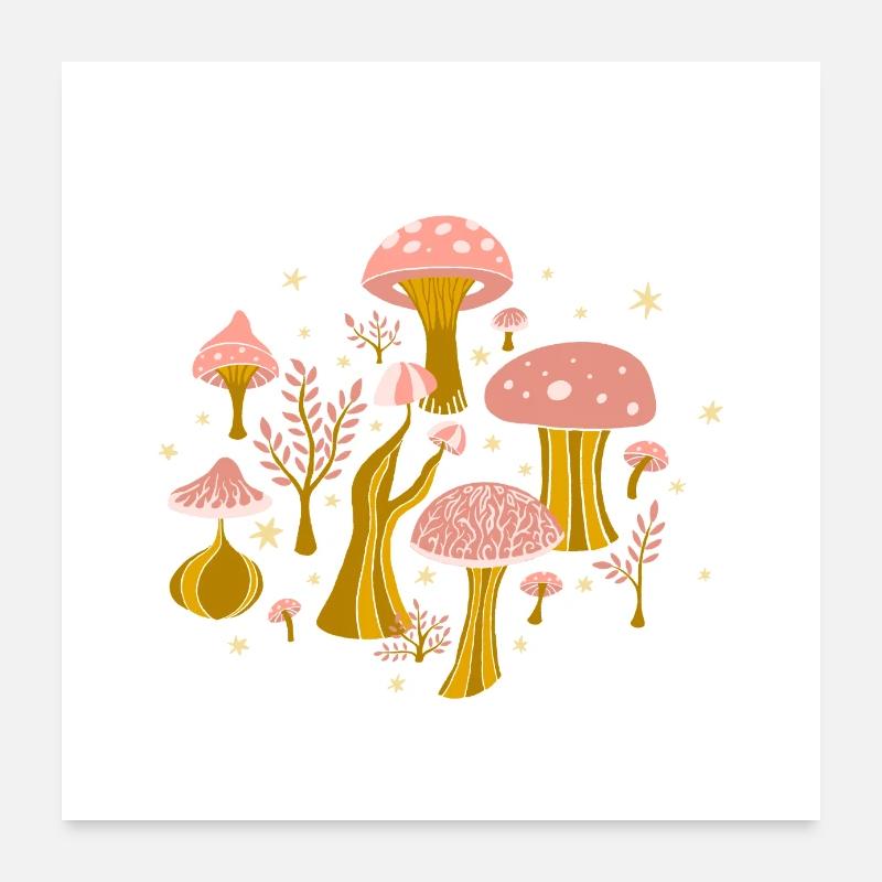 Magic mushrooms in dusky gold and dusky pink Poster 24" x 24" (60x60 cm)