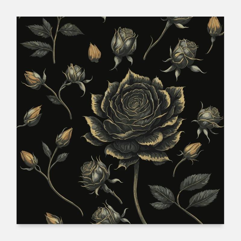 Motif de fleur rose dorée vintage Poster 60 x 60 cm