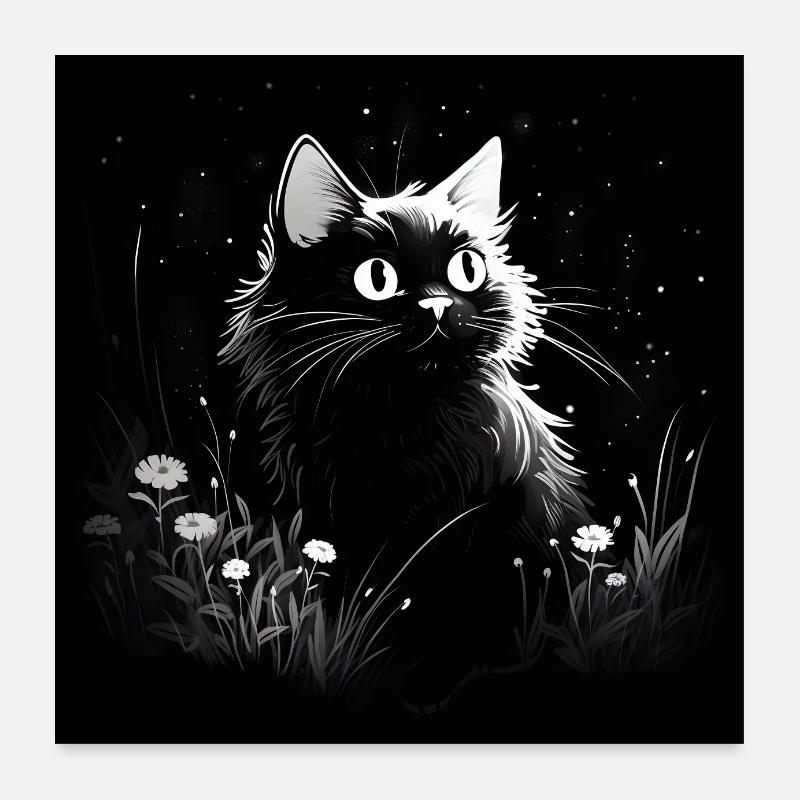 Schwarz-weiße Katze Poster 60x60 cm