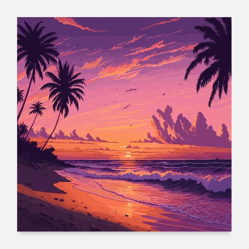 Coucher de soleil sur la plage de la mer Poster 60 x 60 cm