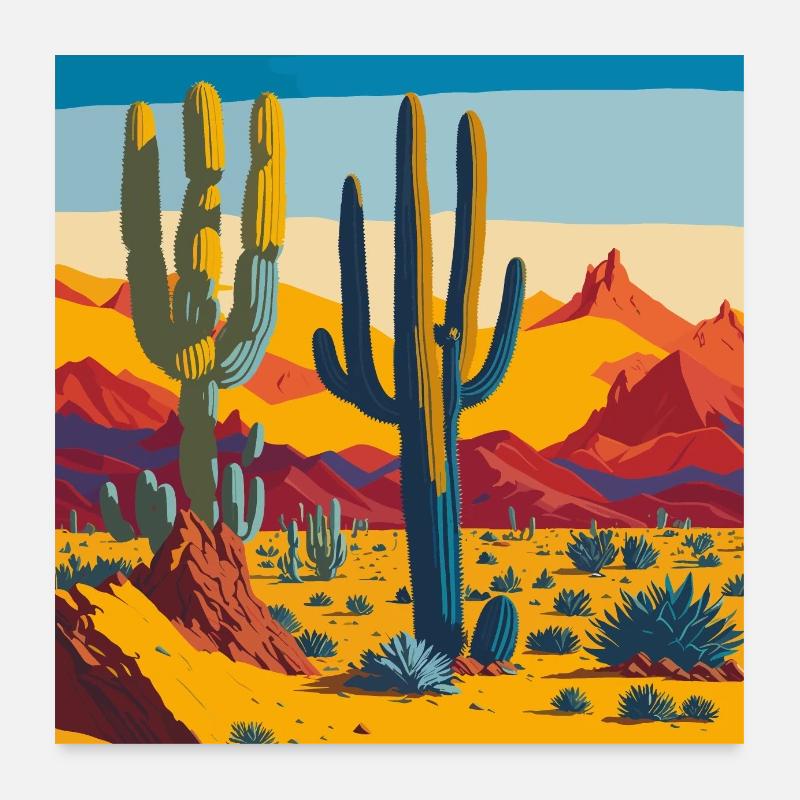 Paysage désertique de cactus Poster 60 x 60 cm
