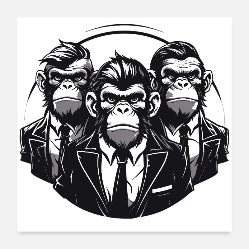 Les trois singes en costume Poster 60 x 60 cm