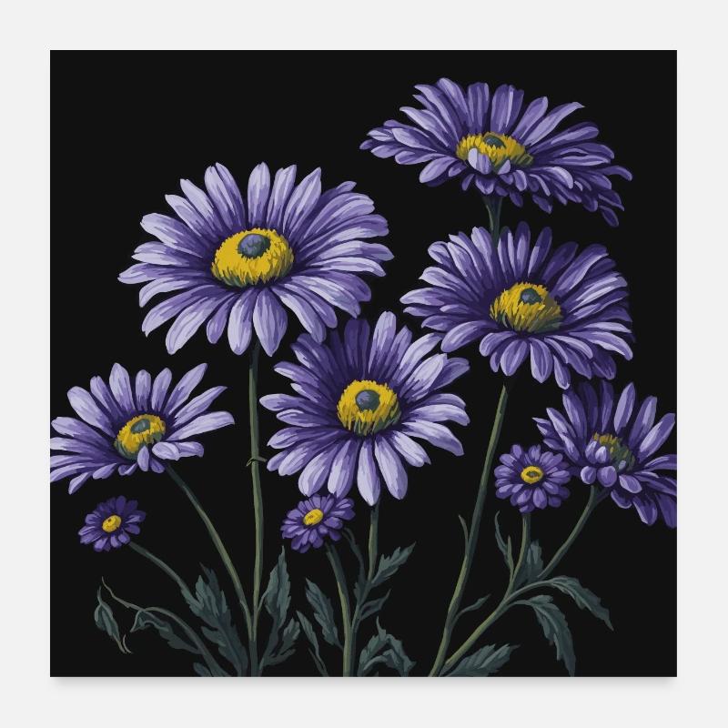 Lila Gänseblümchen - Poster 60x60 cm - Weiß