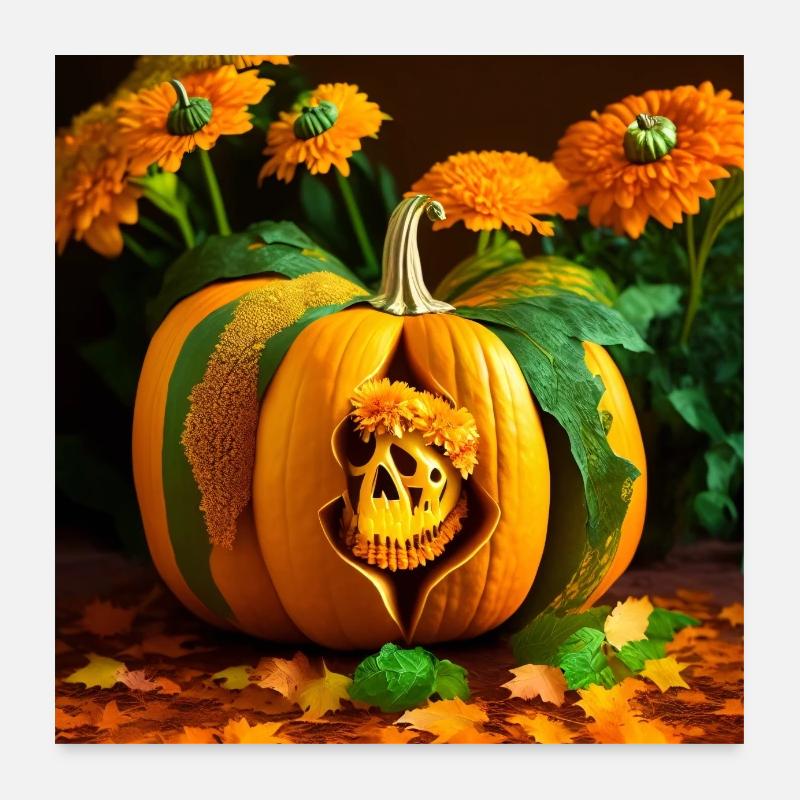 Halloween pumpkin with a skull inside Poster 24" x 24" (60x60 cm)