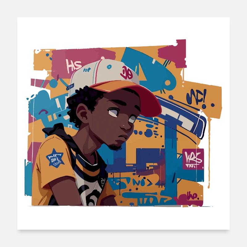 Schwarzes Kind vor Graffiti-Hintergrund Poster 60x60 cm