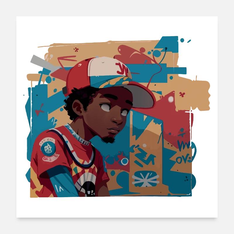 Schwarzes Kind vor Graffiti-Wand Poster 60x60 cm