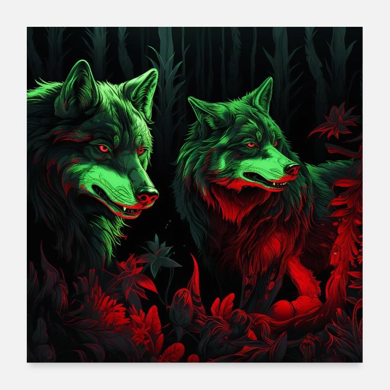 Lupi in stile neon Poster 60x60 cm
