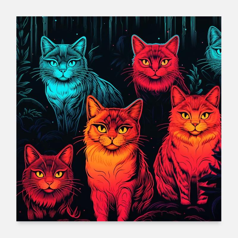 Neon neon style cat pattern Poster 24" x 24" (60x60 cm)