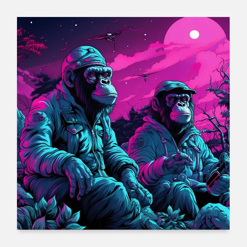 Neon stylized monkeys Poster 24" x 24" (60x60 cm)