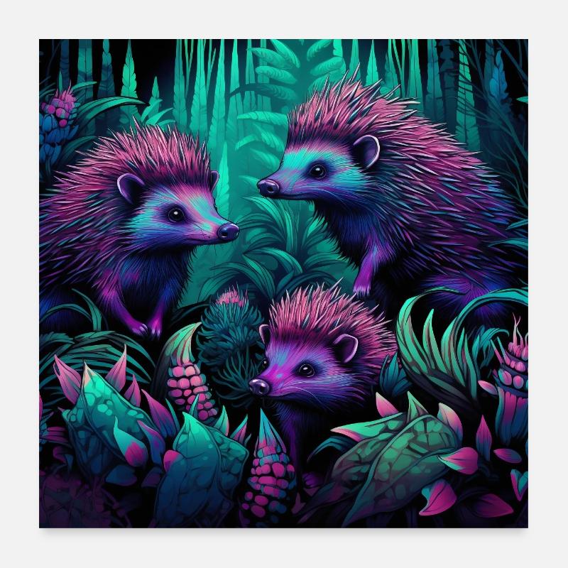 Igel im Neon-Stil Poster 60x60 cm
