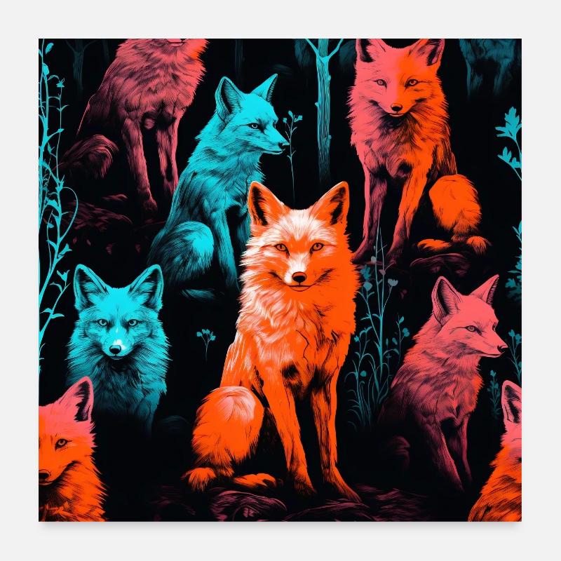 Renards style néon fluo Poster 60 x 60 cm
