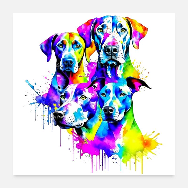 Hunde in den Farben des Regenbogens - Poster 60x60 cm - Weiß