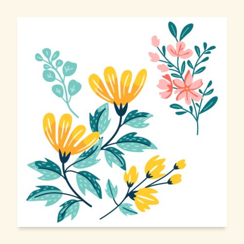 Yellow and Pink FLOWERS - Plakat o wymiarach 60 x 60 cm