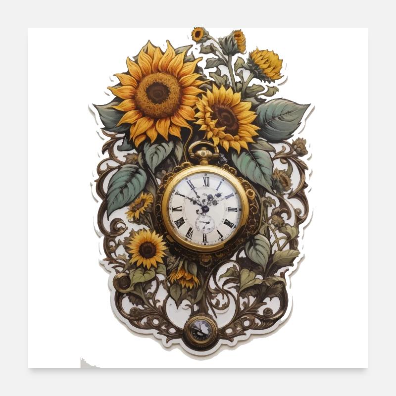 Clock with sunflowers Poster 24" x 24" (60x60 cm)