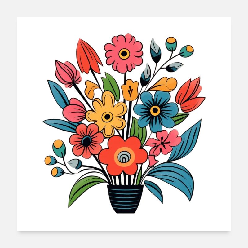 Flower Mix - Poster 60x60 cm - Weiß