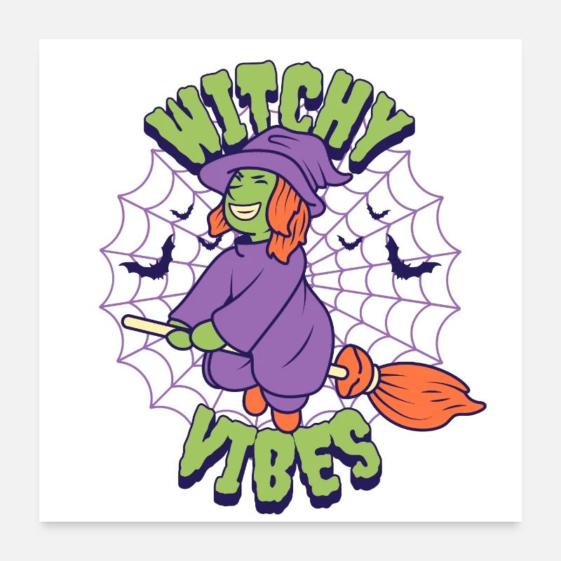 Witchy Vibes Rétro Halloween Sorcière Poster 60 x 60 cm