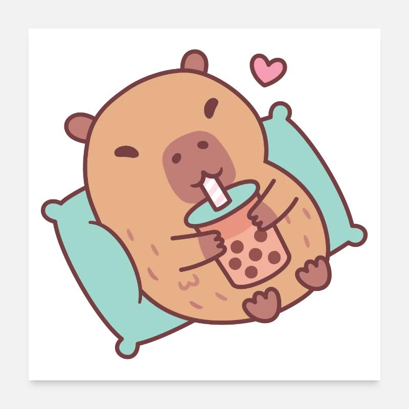 Cute Capybara Chilling And Drinking Bubble Tea Poster 24" x 24" (60x60 cm)