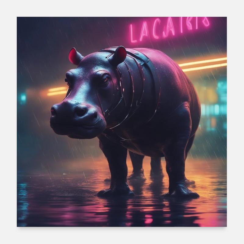 Blade Runner Style Hippo Poster 60x60 cm