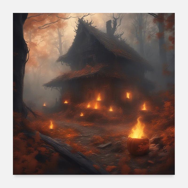 Cabane dans les bois, style Halloween Poster 60 x 60 cm