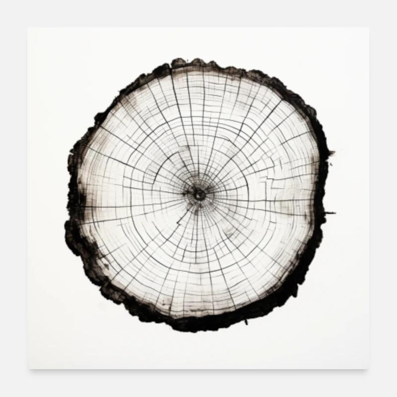Tronc d’arbre, anneaux d’arbre, affiche d’impression de disque en bois 1:1 Poster 60 x 60 cm