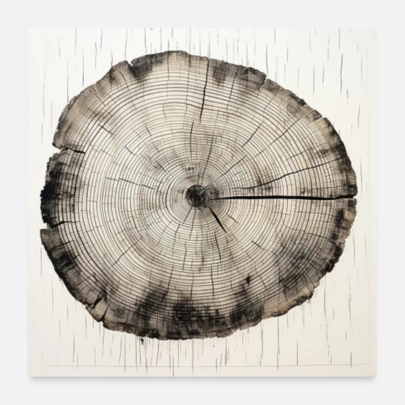 Tronc d’arbre, anneaux d’arbre, affiche d’impression de disque en bois 1:1 Poster 60 x 60 cm