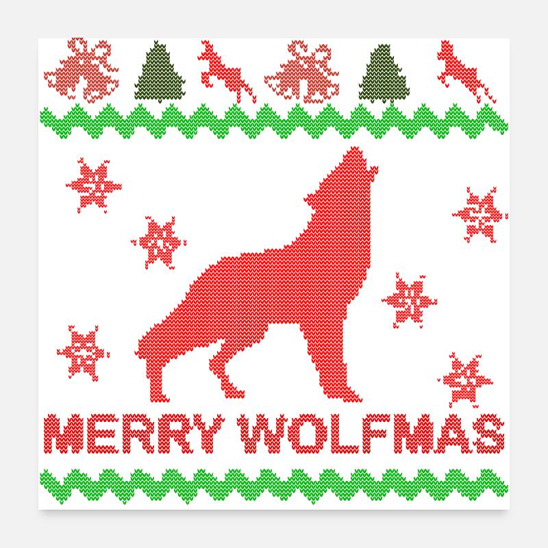 Merry Wolfmas Wolf Pull de Noël Moche Poster 60 x 60 cm