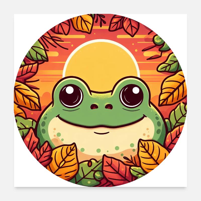 Grenouille, feuilles, feuillage, coloré, coucher de soleil Poster 60 x 60 cm