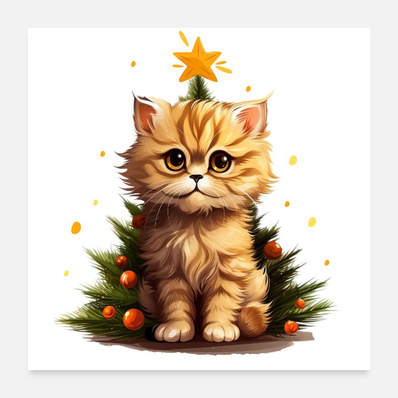 Chaton de Noel allumé Poster 60 x 60 cm