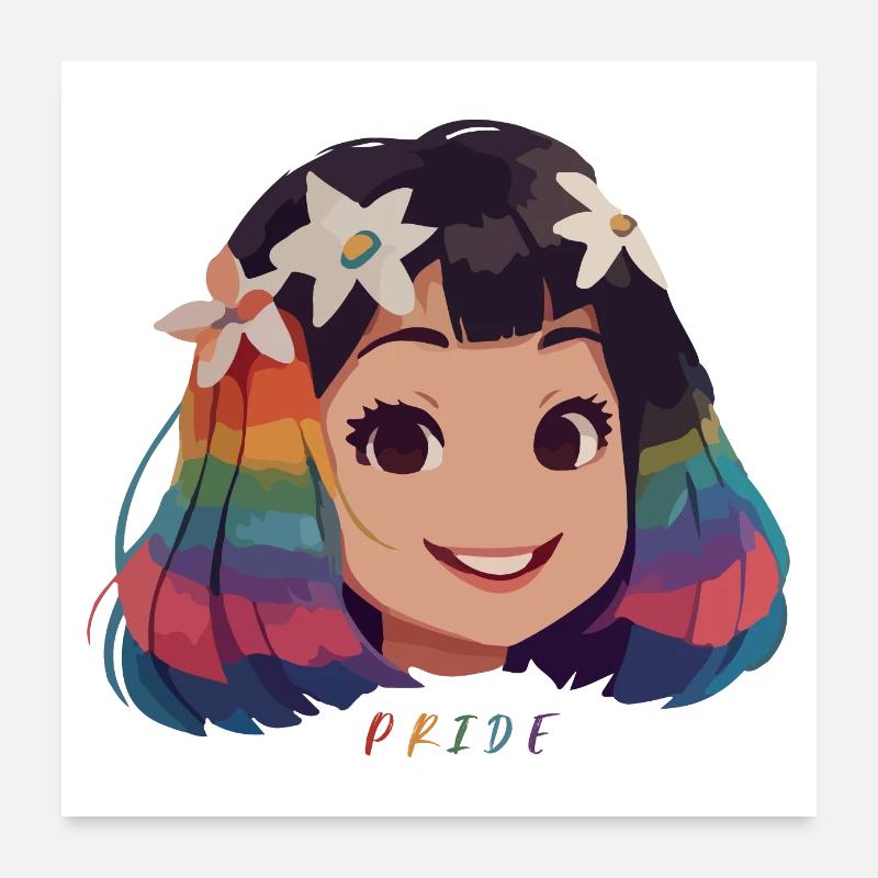 Fille aux cheveux arc-en-ciel Poster 60 x 60 cm