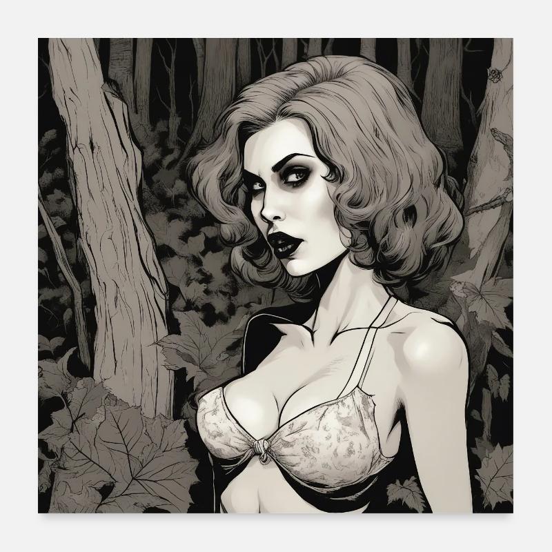 Vampire femelle dans la forêt Poster 60 x 60 cm